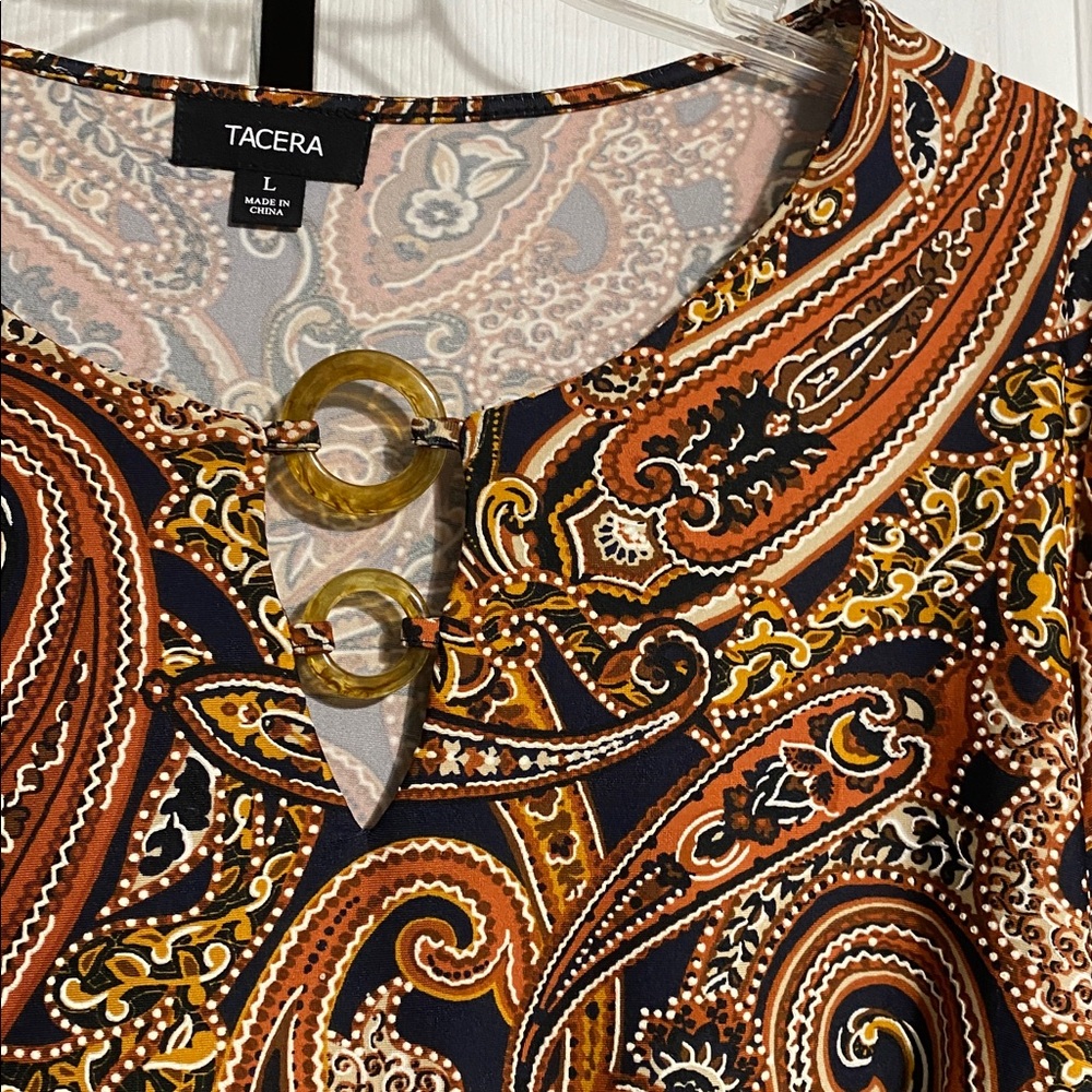 Tacera Shift Dress Multi-color Paisley Boho floral dress size LARGE - Picture 3 of 14